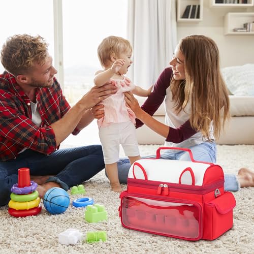 Carrying Case Compatible with Toniebox 2 & 1 Starter Set & Tonies Figures | Cute Storage Bag Fits for Tonies Characters, Headphones & Accessories, Travel Case with Clear Pocket & Speaker Window, Red - color: Red