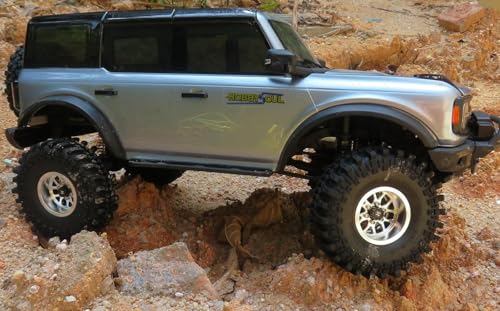 HOBBYSOUL 4pcs 1.9 Beadlock Wheels and Tires 121mm Tall, -10.5mm Negative Offset 1.9'' Rims and tyre for 1/10 RC Crawler SCX10 TRX4 Gen8 Upgrades - color: Silver