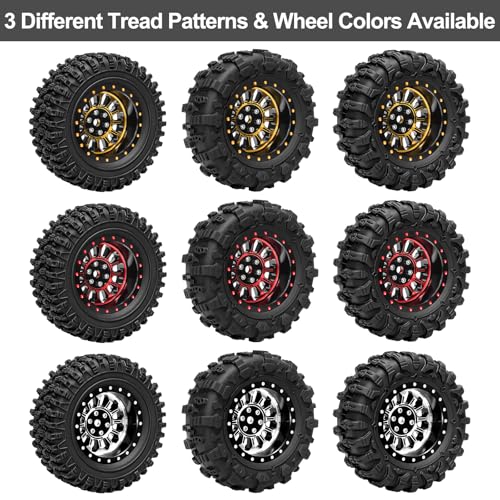 LRFHL 1.3" Beadlock Wheel Tires Aluminum for SCX24 TRX4M, 4PCS, Silver | Upgraded 1.45-inch Wheel, 1/24 SCX24 1/18 TRX4M RC Crawler Car Upgrade - color: Black Tires+ Silver Wheels-3