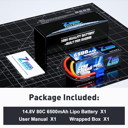 Zeee 4S Lipo Battery 14.8V 6500mAh 80C Hard Case with EC5 Connector Compatible with RC 1/8 1/10 Scale Vehicles Car Trucks Boats Tank Truck RC Car