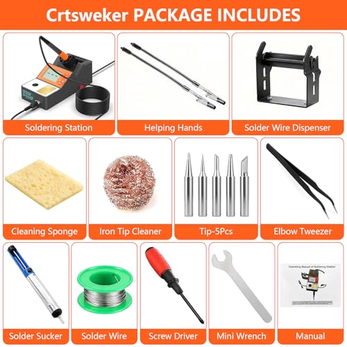 Soldering Station, 140W Digital Display Soldering Iron Station Kit with 2 Helping Hands, 356°F-932°F, Auto Sleep, °C/°F Conversion, Solder Wire, 5 Tips, Solder Sucker, Tweezers, Tip Cleaner, Gray - color: Gray