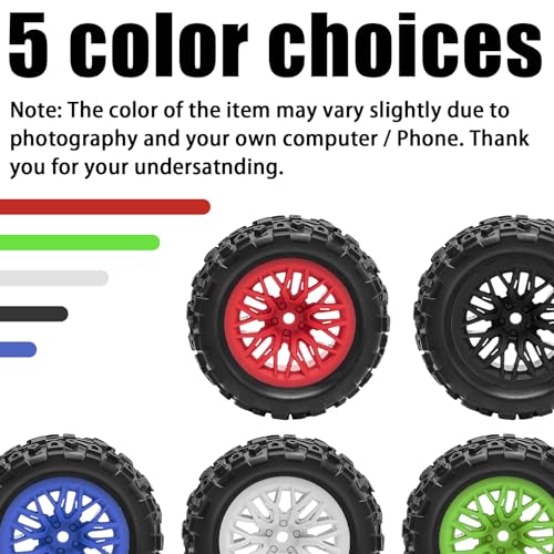 Pre-Glued 1/16 & 1/18 RC Monster Truck Rubber Tire & Nylon Wheel - 12mm Hex | Rubber Tires with Foam Fits for ARRMA 1/18 Granite/Typhon Grom, WLtoys A949, MJX Hyper Go H16 (4PCS, White) - color: White