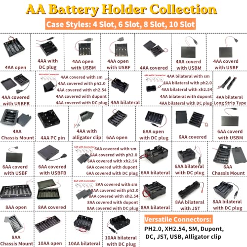 2Pcs Battery Holder with 2.1mm DC Plug On/Off Switch for 3V AA 2 Cell, 2 x 1.5V AA Battery Power Case Plastic Box with Cover Leads for Arduino LED (2AA Covered with DC Plug) - size: 2AA covered with DC plug