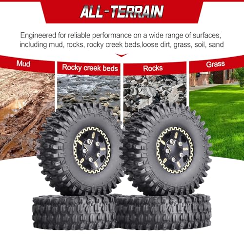 Hobbypark Brass 1.0 Beadlock Wheels and Tires for TRX4M Upgrades Axial SCX24 1/24 RC Crawler Replacement Parts, Set of 4 (Type A) - style: Type A