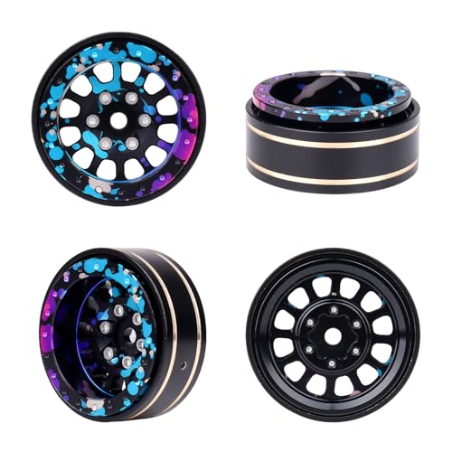 HobbyPark Graffiti Splash Anodized 1.0 Plus Beadlock Wheels -4mm Negative Offset Deep Dish 1.1 Beadlocks Rims for 1/18 1/24 RC Crawler TRX4M Ascent18 SCX24 FCX24 Upgrades Parts