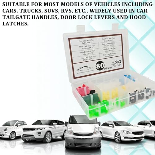 80 PCS Car Door Lock Rod Clips Assortment Kit, Door Handle Lock Rod Hood Latch Locking Push Clip, Left and Right Door Handle Rod End Clip Retainer for GM Chevy GMC Trucks Pickups