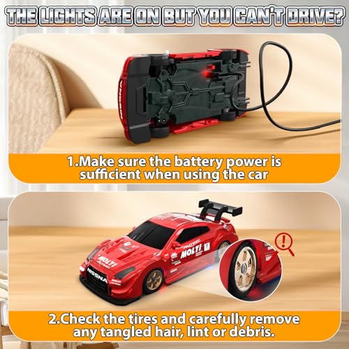 1/43 Mini RC Drift Car with Gyro, 2.4GHz Full Proportional RC Car, 20KM/H Professional High Speed Remote Control Car with Lights, Desktop Drift Car Racing Toy Gifts to Adults Kids Boys - color: Red