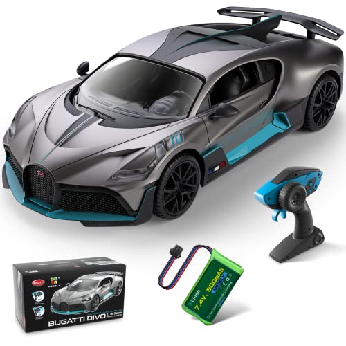 MIEBELY Remote Control Car, Bugatti Divo 1/16 Scale Rc Cars 12Km/h, 2.4Ghz Licensed Model Car 7.4V 500mAh Toy Car Headlight for Adults Boys Girls Age 6-12 Years Birthday Ideas Gift | Official licensed;anti-interference control;LED lights & 500mAh lithium;