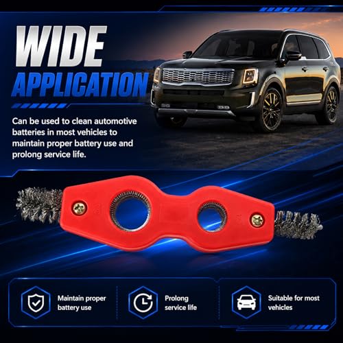 4 in 1 Car Battery Terminal Cleaning Brush with Ergonomic Handle | Portable Auto Battery Cleaner Brush Tool,Universal Car Batterys Cleaner Kit for Batterys Maintenance,Piping Engineering