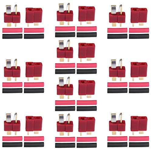 Hobbypark 10 Pairs T-Plug Connectors Male & Female Deans Style w/Shrink Tubing for RC LiPo Battery Pack ESC Electric Engine Motor Parts