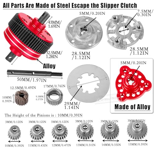 Metal Transmission Complete Upgrades Part for 1/10 Slash/Rustler/Stampede/Bandit 2WD(VXL),Gearbox Case w/76T 83T 86T 90T Gear,Diff,Slipper Clutch & Rebuild Kit,Pressure Plate,Red - color: Red(1set)
