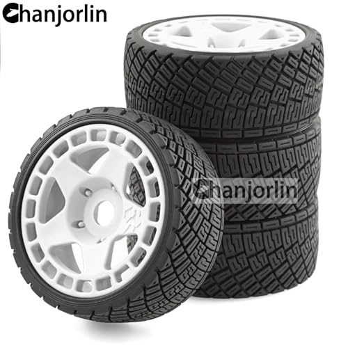1/8 1/7 RC On Road Tires And Hard Plastic Rally Racing Wheels 17mm Hex Touring Tyres OD 3.94'' For 1:8 1:7 Street Drift Car ARRMA Losi Kyosho GT2 W10 Tamiya HPI WR8 HSP 4PCS (White) - color: White