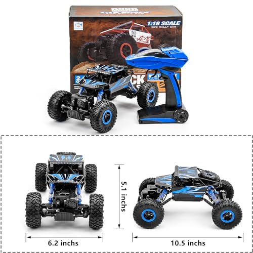 Cheerwing 1:18 Rock Crawler 2.4Ghz Remote Control Car 4WD Off Road RC Monster Truck 2 Battery (Blue) | 4WD Car,2 Rechagerbale Battery,LED Headlight,for Adults and Kids - color: Blue