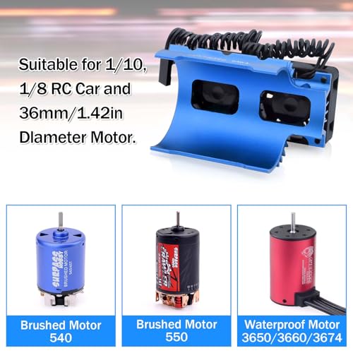 30mm RC Motor Cooling Fan and Dual Fans with Heatsink Compatible with RC 1/8 1/10 Scale Car 3650 3660 3670 Motor (Blue) - style: Blue-Dual Fan for 36mm motor