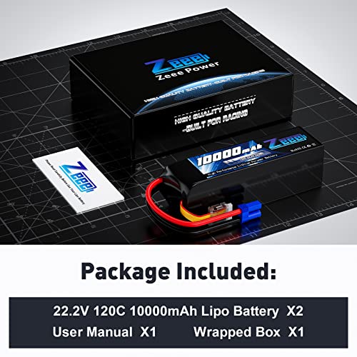 Zeee 6S Lipo Battery 10000mAh 22.2V 120C Soft Pack RC Battery EC5 Connector with Metal Plates for RC Car Truck Desert Racer RC Tank RC Hobbies(2 Pack)