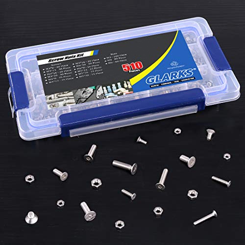 Glarks 510Pcs Metric M3 M4 M5 304 Stainless Steel Flat Head Countersunk Socket Cap Bolts Screws Nuts Assortment Kit, Allen Hex Drive - size: Flat Head Socket Cap Screws Set