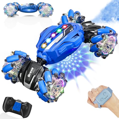 Gesture Sensing RC Stunt Car - Boys Toys Age 6-12, 4WD Hand Controlled Remote Control Car with Light & Music, 360°Rotation Twist Vehicle Toy, Christmas Birthday Gift for Boys Girls Age 6 7 8 9 10 11+ - color: Blue