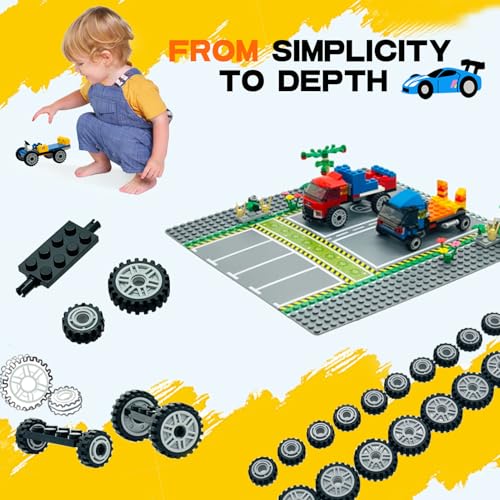 100 PCS Wheels, Tires & Axles Building Kit | Compatible with All Major Building Brick Sets | Vehicle, Truck, Car Parts & Accessories for Creative STEM Play