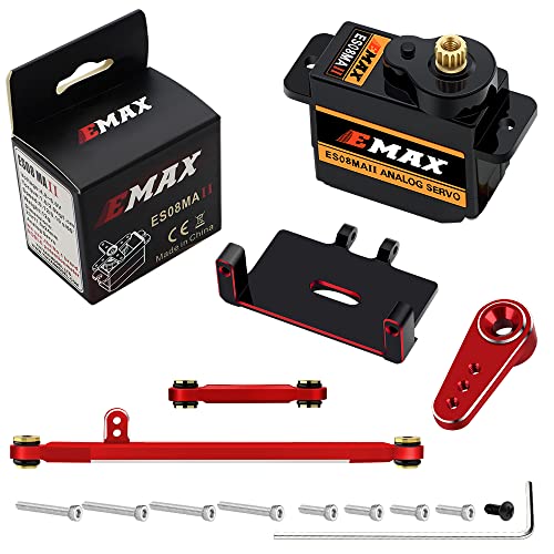 SCX24 Servo EMAX Servo with Servo Mount & Arm & Steering Link Set R | Metal Gear Steering Servo, SCX24 Upgrade Parts - color: Red