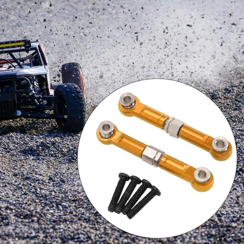 2X 1/14 RC Steering Linkage Aluminum Alloy Adjustable Tie Rods for 14211 Model RC Hobby Car Parts- Gold - color: Gold