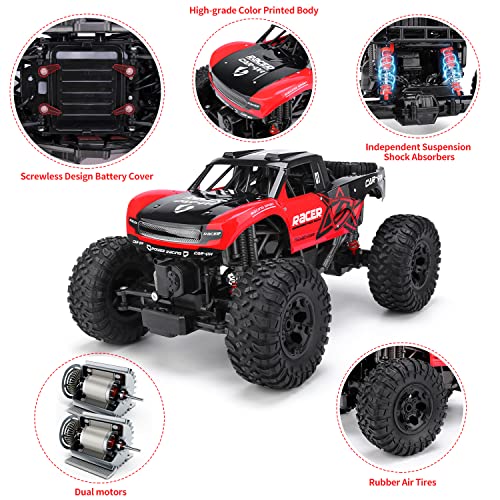 RC Trucks 4x4 Offroad Waterproof - 1:12 Scale Large Amphibious Remote Control Car, Dual Motors Crawler Vehicle, Monster Truck Toys with 2 Rechargeable Batteries, Best Gift for Kids Adults | 2 Rechargeable Batteries Dual Motors Crawler Vehicle Monster Truc
