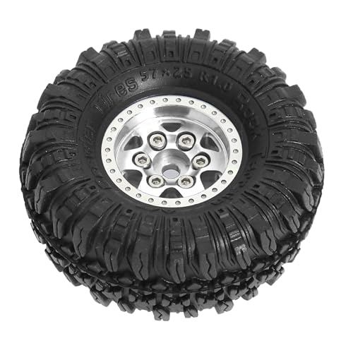 REDSPIDER 1.0 Beadlock Wheels and Crawler Tires 4pcs Aluminum Rim for RC Crawler Axial SCX24 Gladiator Bronco C10 Deadbolt FCX24 (Silvery) - color: Silvery