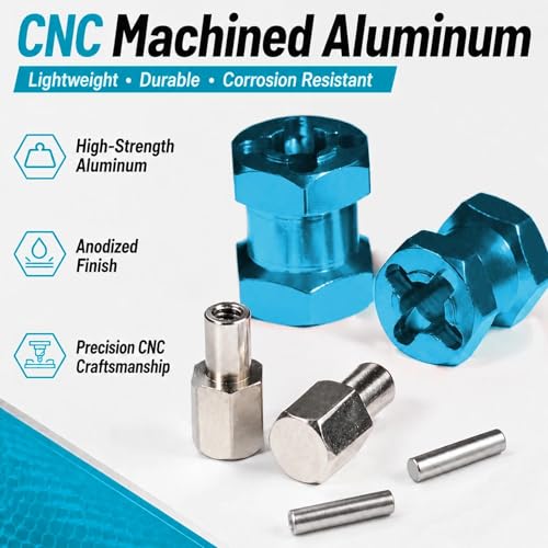 4PCS 12mm Hex Hub 15mm Aluminum Extension Hex for Axial SCX10 D90 90046 | 15mm CNC Wheel Hex Extenders for 1/10 RC Crawlers Redcat Gen7/Gen8 CC01 RC4WD Wider Stance & Tire Clearance with M4 Nuts Pins - color: skyblue