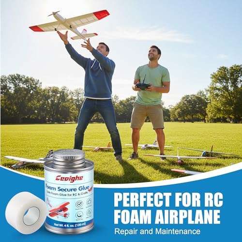 Foam RC Plane Repair Kit, Foam Glue and Hinge Tape Set, 4oz Adhesive with Brush Cap & 1" x 10 Yards RC Hinge Tape for Airplane Repair Assembly, Compatible with EPP EPO EPS Model Aircraft