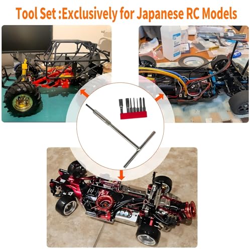 8Pcs RC Car Tools Set, JIS & Allen Bits, S2 Steel Magnetic Screwdriver Bits with Mini T-Handle Socket Wrench, 7mm Wheel Nut Tool for Tamiya Compatible Tools,RC Model Kits&Trucks