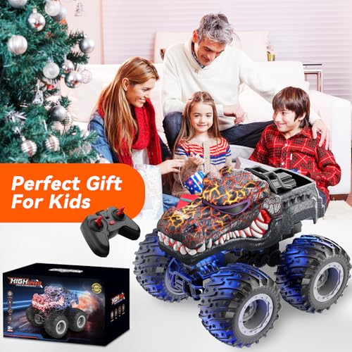 AUUGUU Remote Control Car, 2.4GHz Monster Trucks Toys with Light Spray, Birthday Gift for Kids 3 4 5 6 7 8, All Terrain RC Cars, Toddler Toys for Boys Girls 3+ Year Old (Crocodile) - style: Crocodile