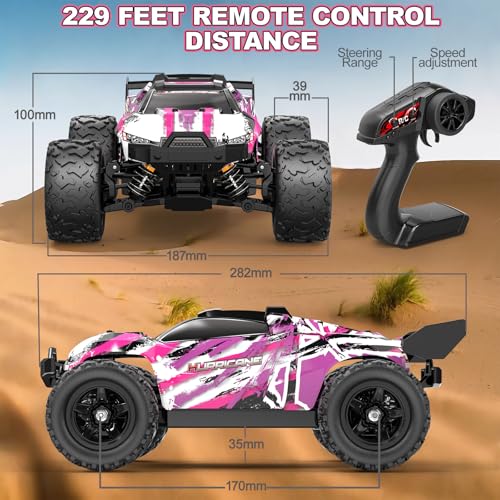 Pink Remote Control Car for Girls, 1:18 Fast rc Cars for Girls with 40+ KM/H 4WD Off-Road rc Truck, Includes 2 Rechargeable Batteries, 8 9 10 11 12 13 Year Old Girl Gifts - color: Pink
