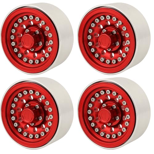 1/10 RC Crawler 4Pcs 1.9 Inch Beadlock Wheel Hub Rim Rims Aluminum Alloy for TRX4 TRX6 Axial SCX10 III AXI03007 GRT EX86190 RedCat,Five Hole nut (red) - color: Red