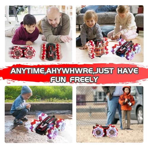RC Gesture Sensing Stunt Car, 2.4 Ghz 4WD Remote Control Car, Cool Lighting and Music, Double-Sided Rotating Off-Road Vehicle 360° Flipping Car, Present for Boys and Girls Aged 6-12