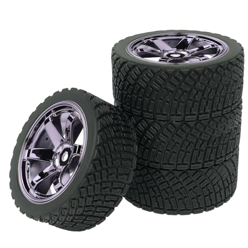 4PCS 65mm RC Rally Car Rubber Tires and 6-Spokes Wheel Rims 12mm Hex Compatible with 1/10 RC On-Road Rally Racing Car for HSP Tamiya Sakura HPI WR8 HSP TT02 WLtoys RC Parts (Gray) - color: Gray