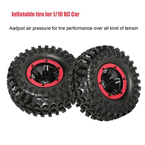 RC Air Pneumatic Tyre 2.2 Inch Beadlock Wheel Rim Inflatable Tires for 1/10 D90 SCX10 TRX4 RC Crawler Truck Parts (Red)