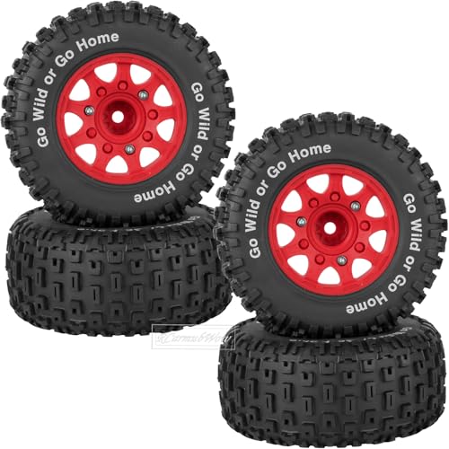 RC Wheels and Tires w/12mm 14mm 17mm Hex Short Course Tire for 1/10 Scale Car Arrm a Senton,Axia1,Slash 2WD Slash 4×4 4WD,Red cat,Rc 4wd,1/10 Truck Tires Rubber Tyres Plastic Wheel,Red - color: Red(4pcs)