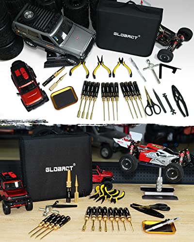 GLOBACT RC Repair Tool RC Screwdriver Kit for 1/8 1/10 RC Car, 26Pcs | Including RC Car Stand, RC Hex Driver Set, RC Plier, Screws Tray, Wrench, Body Reamer