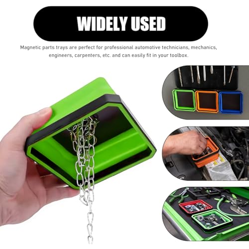 2PCS Collapsible Magnetic Parts Tray, 4.5" Square Silicone Tool Tray with Double-Sided Magnetic Base, Foldable Bowls Small Metal Parts Holder for Screws Bolts Nuts Washers(Green+Red) - color: Green+Red, size: 2PCS