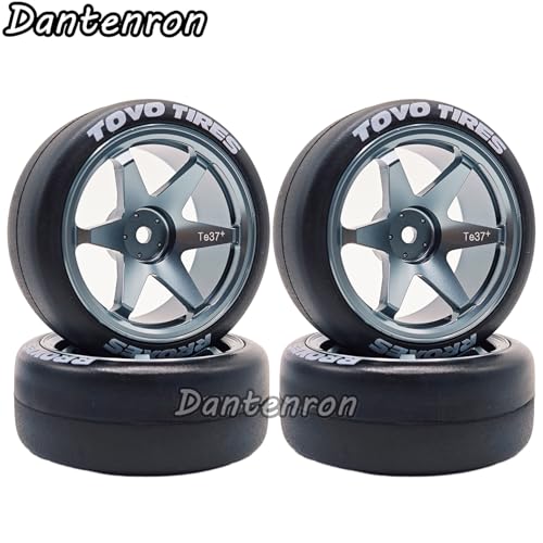 1/10 RC Drift Aluminum Wheels and Tires OD 65mm 1/12 Hard Drift Racing Tyres 12mm Hex for 1:10 Rally Street On Road Touring Car Tamiya TT01 TT02 XV01 TA06 A959 PTG2 KYOSHO 4PCS (Titanium) - color: Titanium