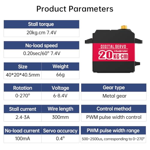 20KG High Torque Digital Servo Motor Full Metal Gear, Waterproof Servp for RC Mode DIY,Control Angle 270° - size: 20KG/270°