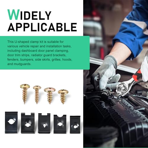 170PCS Car U Clips and Screws Kit, Auto Body Fasteners | Zinc Plated Metal Retainer Clips, U Speed Nuts and Screw Clip for Fender, Radiator Shield, Engine Cover Replacement Parts