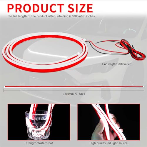 71 inch Car LED Hood Light Strip Universal 12V Flexible Waterproof Daytime Running Lights Car Dynamic Scan Start-up Under Hood Light Strip Compatible with Ford Chevy Silverado GMC Dodge Ram - color: White Light, size: 71 Inch