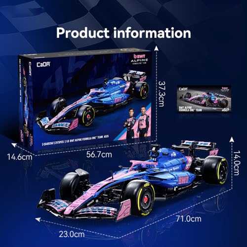 CaDA C64012W BWT Alpine F1 Team A525 2025 Formula One Race Car Building Kit, 2173PCS Large 1:8 Scale Collectible Model,Full Detailed Mechanical Functions, Building Set for Teens Adults