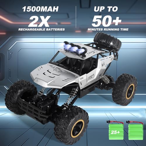Remote Control Car 1:12 Off Road Truck, Metal Shell LED Headlights Offroad Monster RC Truck, RC Cars Toys for Boys 4-7 8-12 Year Old Kids, Gifts for Kids - color: Silver