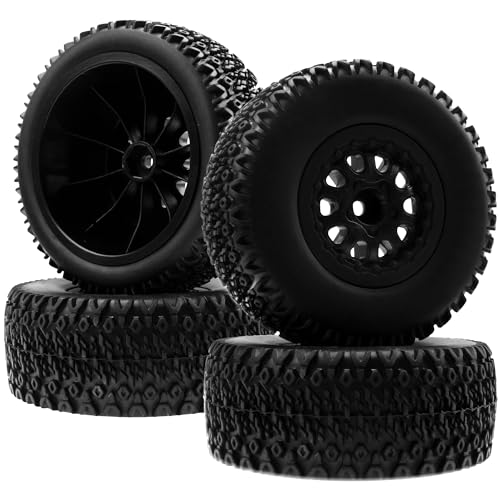 4PCS 1/10 Short Course Truck Tires & Wheels Plastic Rims OD109mm Compatible with Traxxas Slash 2WD/4WD Losi Tenacity HPI Redcat Blackout Tamiya Kyosho 1/10 RC Short Course Truck,10-Holes