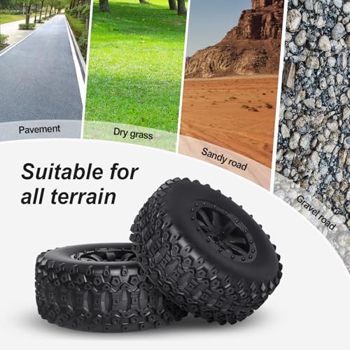HobbyPark Pre-Glued RC Tires and Wheels 12mm Hex for 1/10 Scale RC Short Course Truck Traxxas Slash 4x4 2WD BL-2S, Redcat Blackout XTE SC TR10, Losi 22S SCT, 4PCS (Style A) - style: Style A