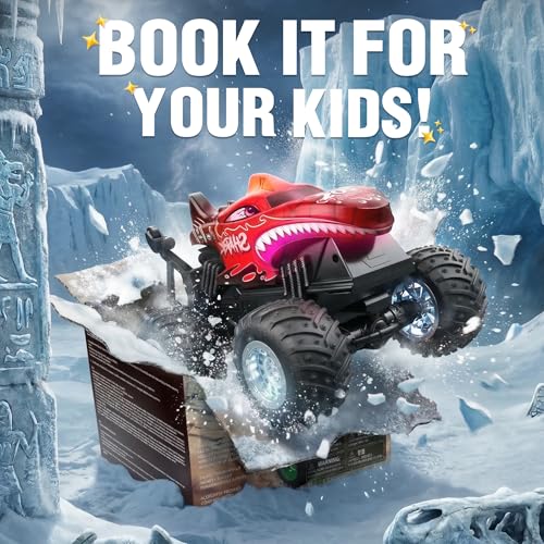 BEZGAR 1:20 Shark Monster Truck Toys, 360°Stunt RC Cars Rotation Monster Trucks with Music, 2 Batteries and Wireless LED Strobe Lights, Remote Control Car for Boys 4 5 6 7 8 9 Years Old(Red) - color: Red