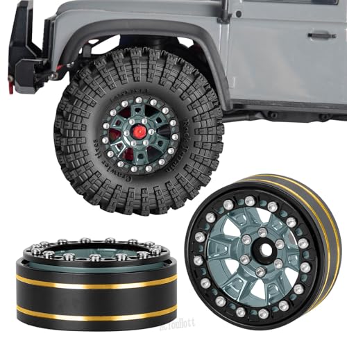 RC 1.3" Beadlock Tires Wheels for 1/18 1/24 Trx4m SCX24 FCX24 Ascent-18 RC Crawler Car,4pcs 1.3 Inch Wheel Rim Soft Rubber Tires,Titanium - color: Titanium-(1.3" Beadlock Tires)