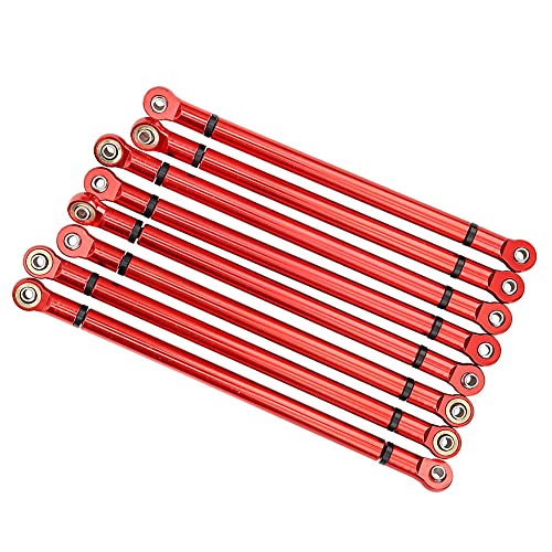 Plplaaoo RC Crawler Chassis Link Rod – 8 PCS Aluminum Alloy Link Rod Set, Chassis Linkage for SCX10 313mm Wheelbase, Fits Axial 90022 90047 1/10 Scale RC Car Crawler, Red - color: Red