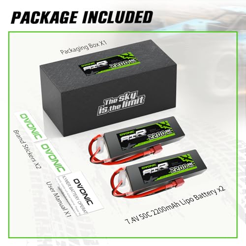 OVONIC 2s Lipo Battery 50C 2200mAh 7.4V Lipo Battery Soft Case with Dean-Style T Connector for Evader BX Car Truc Truggy Airplane UAV Drone FPV(2 Packs)